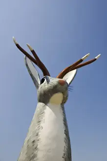 Plastic Prints: Douglas, Wyoming. USA. Statue of Jackalope (legendary antlered jackrabbit) at Centennial