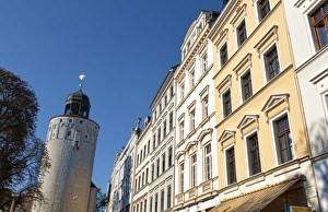 Prints of Downtown Gorlitz, on the German-Polish border. Big Tower and main street Images Dated 2027 October: Downtown Gorlitz, on the German-Polish border. Big Tower and main street