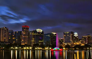 Cityscapes Collection: Downtown Lake Eola at night, Orlando, Florida