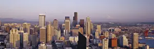 Sound Prints: Downtown Seattle, Mt. Rainier in the background in the evenig light, Seattle, WA