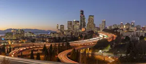 Greg Probst Prints: Downtown Seattle skyline in the evening light, Seattle, Washington State