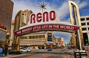 Gamble Prints: Downtown sight in Reno Nevada welcoming tourists as Biggest Little City in the World