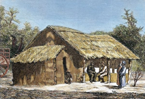 England Prints: Dr. David Livingstones (1813-1873) hut. Scottish explorer in the region of Ujiji
