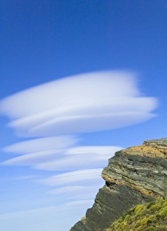 Images Dated 24th April 2009: Dramatic clouds in the blue sky over huge rock, Torres del Paine National Park, Patagonia