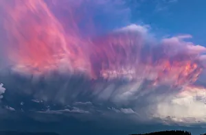Dramatic storms clouds at sunset in Whitefish, Montana, USA