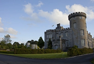 Dromoland Castle Hotel in Newmaket-on-Fergus, Ireland, a side view of the entrance