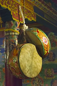 Tibetan Prints: Drum inside Tagong Monastery, Tagong, western Sichuan, China