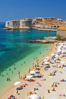 Copy Space Prints: Dubrovnik, Croatia. Beach on the Adriatic Sea near Old Town