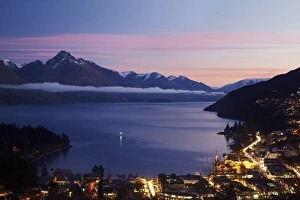 Queenstown Prints: Dusk over Lake Wakatipu and Queenstown, South Island, New Zealand