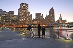 Reflecting Prints: Dusk lighting Pier Fourteen people, 2009, San Francisco California