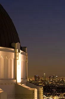 A dusk view of downtown Los Angeles from Griffith Observatory in Griffith Park