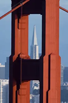 Frame Prints: A dusk view of San Francisco with the Transamerica building through the Golden Gate Bridge
