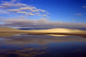 Gypsum Prints: Early morning reflections of sand dunes at White Sands National Monument