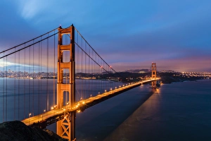 Early morning traffic on the Golden Gate Bridge in San Francisco, California, USA
