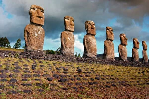 Images Dated 3rd December 2007: Easter Island, Chile. A Row of Moai statues