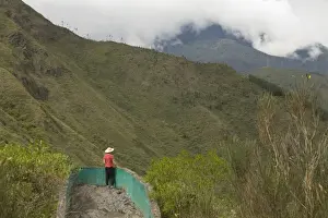 Tungurahua Prints: Ecuador, Banos, woman gazing at panoramic view at Ecozoologico San Martin (MR)