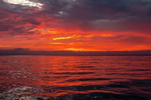 Images Dated 23rd January 2023: Ecuador, Galapagos National Park, Floreana Island. Ocean sunset
