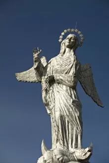 Ecuador, Pichincha province, Quito. Statue of Virgin of Quito (30m tall) stands above