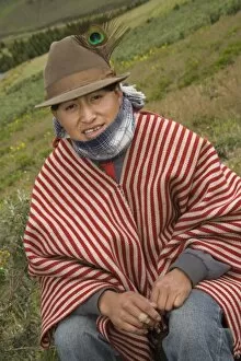 Images Dated 20th April 2007: Ecuador, Zumbahua, man in poncho by fields (MR)