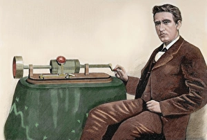 Edison, Thomas Alva (1847-1931). American Inventor. Nineteenth-century colored engraving