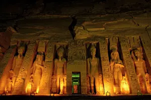 Dark Prints: Egypt, Abu Simbel, Lighted facade of Small Temple of Hathor for Queen Nefertari