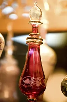 Egypt Prints: Egypt, Aswan. Intriguing blown glass perfume bottles at a perfumery visited on a