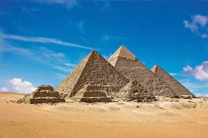 Images Dated 19th June 2006: Egypt, Cairo, Giza, View of all three Great Pyramids with the lesser pyramids of
