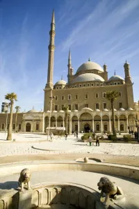 1800 Prints: Egypt, Cairo. The imposing Mohammed Ali Mosque and plaza atop the Citadel is modeled