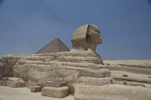 Sphinx Prints: Egypt, Cairo. The Sphinx in front of the Great Pyramids of Giza