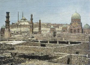 Cairo Prints: Egypt. Cairo. View of the city with the Citadel. Nineteenth-century colored engraving