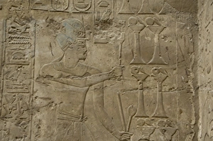 Egypt, Luxor, East Bank, Luxor Temple. Typical hieroglyphic covered wall, detail