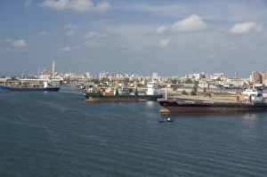 Break Water Prints: Egypt, Mediterranean Sea, Port Said. City views of Port Said
