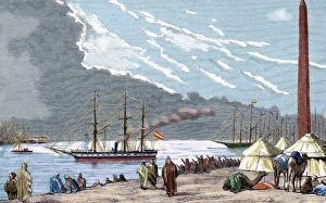 Greeting Prints: Egypt. The Spanish frigate Berenguela by the Suez Canal, the first large-scale