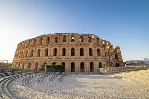 Roman Prints: El Jem, Mahdia, Tunisia. Amphitheater of the Roman ruins at El Jem