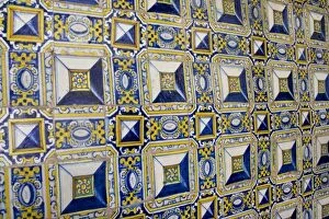 Elaborate tile wall in Church of San Francisco and monastery, famous for its catacombs and library