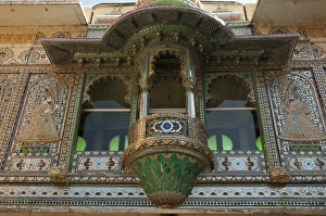 Udaipur Prints: Elaborate wall decorations City Palace, Udaipur, Rajasthan, India