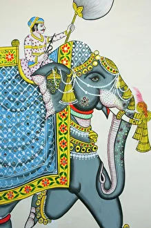 Painting Prints: Elephant mural, Mahendra Prakash hotel, Udaipur, Rajasthan, India