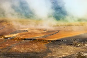 Geothermal Prints: Elevated view of Grand Prismatic spring and colorful bacterial mat