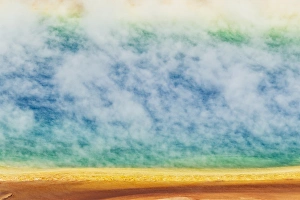 Elevated view of Grand Prismatic Spring and patterns in bacterial mat, Midway Geyser Basin
