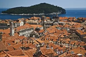 Elevated view of historic Dubrovnik, Croatia and the Adriatic Sea. A UNESCO World Heritage Site