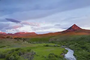 Augusta Prints: Elk Creek runs below Haystack Butte at first light near Augusta, Montana, USA