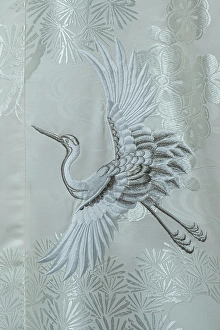 Fabric Prints: Embroidered silk wedding kimono in store window, Shibuya, Tokyo, Japan