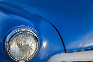 Prints of Detail of front end headlight on a classic blue American car in Vieja, old Habana, Havana, Cuba Caribbean Prints: Detail of front end headlight on a classic blue American car in Vieja, old Habana, Havana