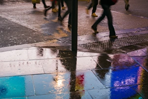 Capital Cities Prints: England, London, Soho, Piccadilly Circus, wet sidewalk reflections