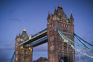 Thames River Prints: England, London, Tower Bridge, dusk