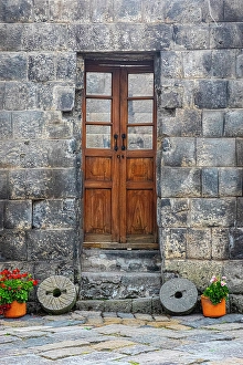 Inca Prints: Entrance door inset between stone walls built by the Inca in the 1440's in Ecuador