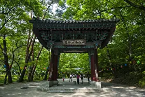 South Korea Prints: Entrance gate to the Beopjusa Temple Complex, South Korea