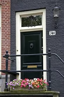 The front entrance to a row house in Amsterdam, Netherlands