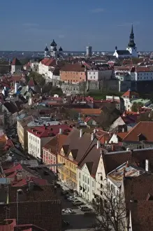 Baltic State Prints: Estonia, Tallinn, Old Town, elevated view of Toompea from St. Olafs Church Tower