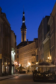 Baltic State Prints: Estonia, Tallinn, Old Town, Town Hall from Viru Street, evening